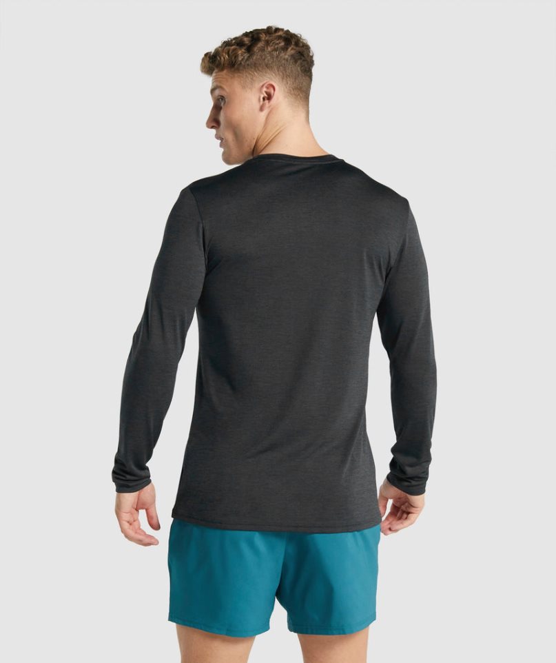 Men's Gymshark Arrival Marl Long Sleeve T-Shirts Black | NZ 0PSVRQ